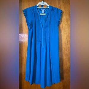 Teal Pleated Short Sleeve shirt Dress